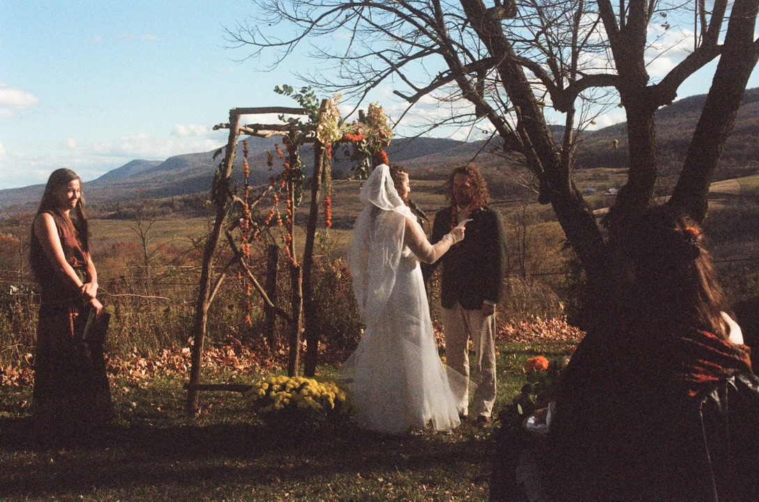 Autumn wedding vows overlooking the hills