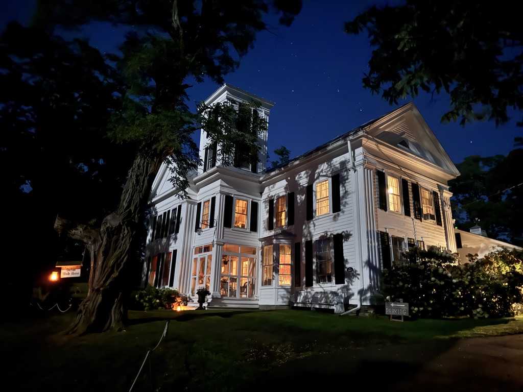 Durham White House illuminated at night
