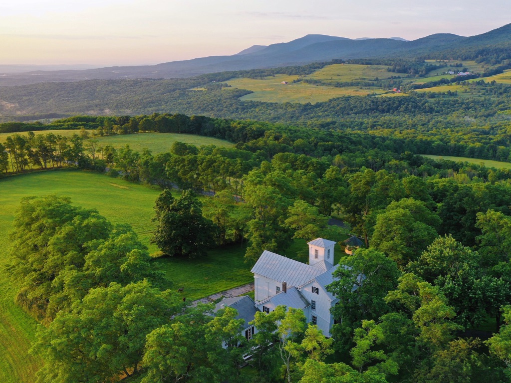 An elevated view of Durham White House and its country setting