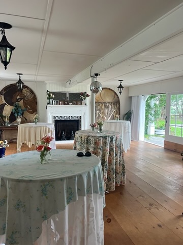 The gathering room arranged for a wedding reception
