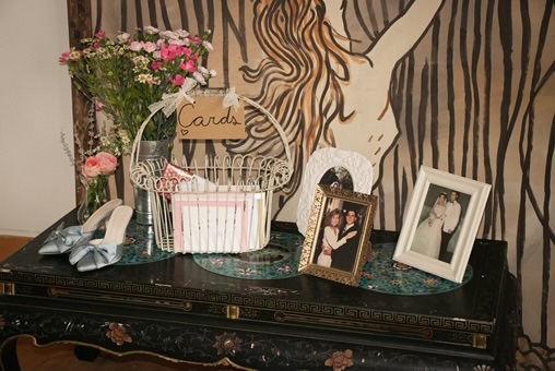 Wedding cards, flowers and family photographs