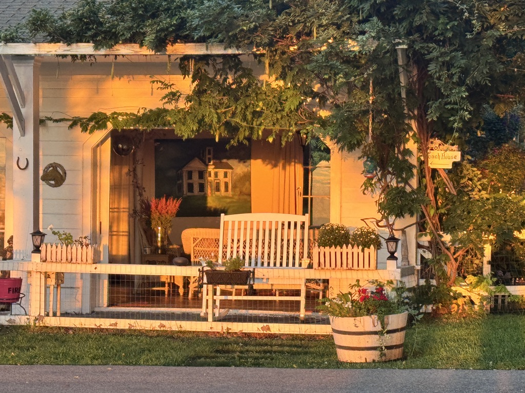 Porch seating in golden evening light