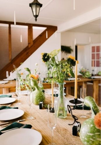 Flowers and candles on the reception table