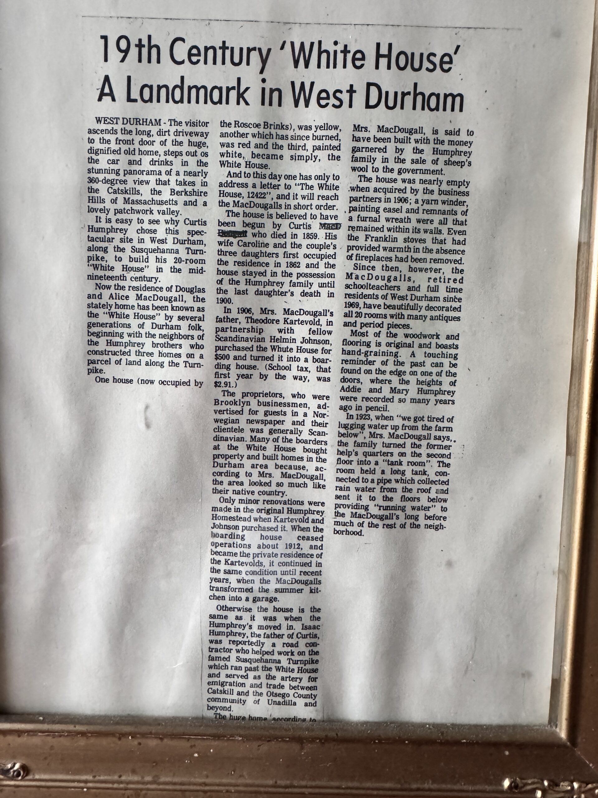 Historic newspaper profile of Durham White House
