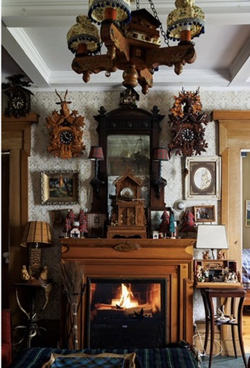 Ornate fireplace and chandelier