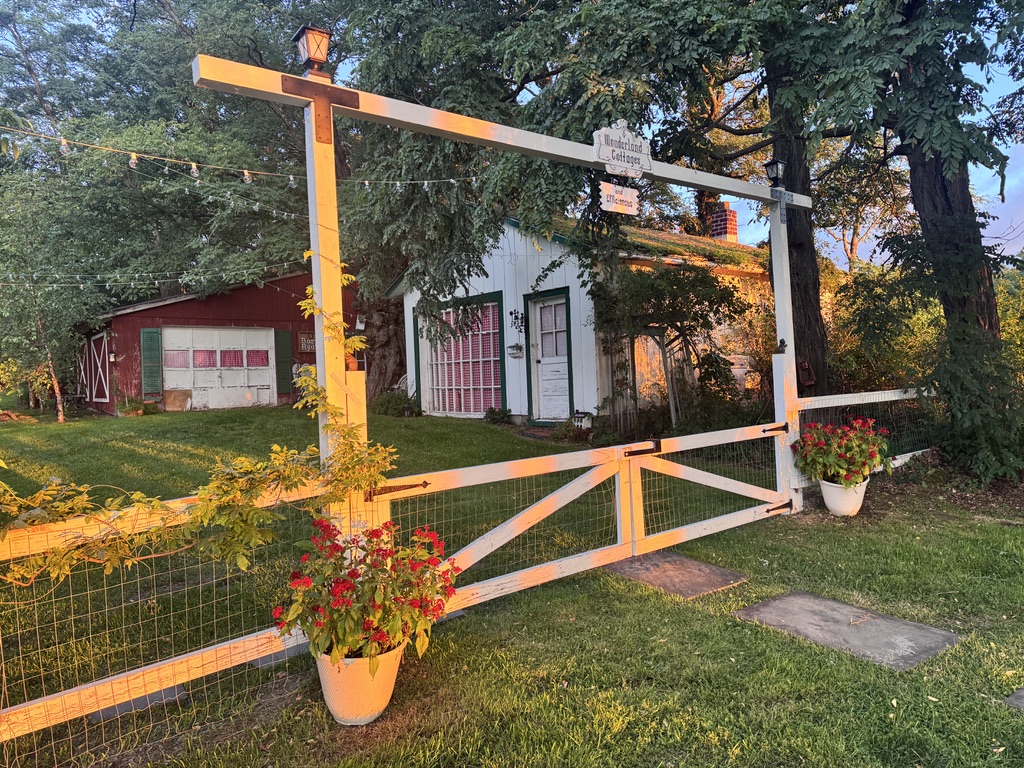 Garden entrance and cottage beyond